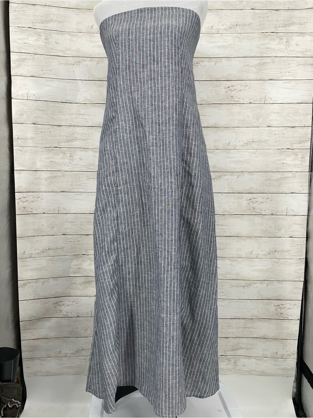 Quince 100% European Linen Strapless Maxi Dress Chambray Stripe XS NWT - Picture 2 of 10